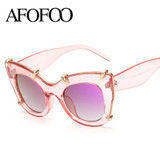 AFOFOO Fashion Women Cat Eye Sunglasses Luxury Brand Designer Oversized Ladies Mirror Sun glasses Big Frame UV400 Shades