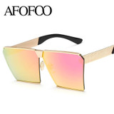 AFOFOO Fashion Oversized Sunglasses Metal Frame Square Luxury Brand Designer Women Mirror Sun glasses Men UV400 Big Frame Shades