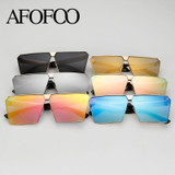 AFOFOO Fashion Oversized Sunglasses Metal Frame Square Luxury Brand Designer Women Mirror Sun glasses Men UV400 Big Frame Shades