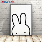 AFFLATUS Black White Nordic Miffy Rabbit Wall Pictures Canvas Painting Art Printed Poster Watercolor Painting Kids Room Decor