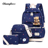 Children School Bags Cute Printing Backpack Flower Cartoon School Backpack For Girls 3pcs/set Blue Bags mochila escolar