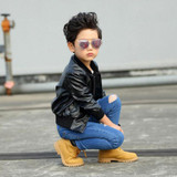 Children PU Leather Jacket Boys Spring Autumn Faux Leather Coat Boy Girls Spring Jacket Children Solid Casual Outerwear 3T-14T