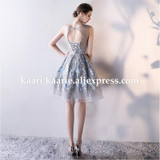 robe de soiree courte Short Prom Dress 2017 Sexy Silver Lace Prom Gowns Tulle Robe De Cocktail Special Occasion Dress Ball Gown