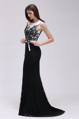 Robe De Soiree Black Mermaid Lace Prom Dresses 2017 Formal Lace Applique Party Gown Evening Dress