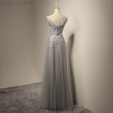 Robe De Soiree A Line V Neck Appliques Lace Tulle Evening Dresses 2017 Vestido De Festa Longo Women Formal Party Gowns