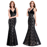 Robe de Soiree 2017 Elegant Long Evening Dresses Black Lace Mermaid Evening Gown Ballkleider Formal Engagement Party Dress 0102