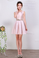 Robe De Soiree 2016 New Simple Elegant A-line Knee-length Pink Bride Party Formal Dress Sexy V-neck Short Cocktail Dresses