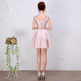 Robe De Soiree 2016 New Simple Elegant A-line Knee-length Pink Bride Party Formal Dress Sexy V-neck Short Cocktail Dresses