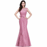 Robe de fille d'honneur Mermaid Burgundy Lace Bridesmaid Dresses 2017 Sexy Back Prom Dress Party Gowns With Sash