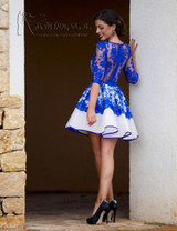 Robe de Cocktail Vestido de Festa Curto Royal Blue Lace Cocktail Dresses 2017 Short Party Homecoming Dress Organza Half Sleeve
