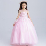 2017 Cheap 3D Flower Girl Dresses Children Party Kids Cloothes Toddler Bowknot Pink Princess Ball Gowns Pageant Communion Dress