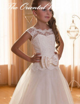 2017 Cheap  Ivory Lace Flower Girl Dresses for Weddings First Communion Dresses for Girls Lace up Back Girls Pageant Dress