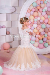 2017 Champange and Ivory Lace Mermaid Flower Girl Dresses for Weddings First Communion Dresses for Girls Kids Evening Gowns