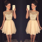 2017 Champagne Sparkly Short Prom Cocktail Dresses Cute Beaded A-line Knee Length Bling Cocktail Party Dresses Robe De Cocktail