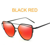 2017 Cat Eye vintage Brand designer rose gold mirror Sunglasses For Women Metal Reflective flat lens Sun Glasses Female oculos