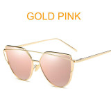 2017 Cat Eye vintage Brand designer rose gold mirror Sunglasses For Women Metal Reflective flat lens Sun Glasses Female oculos