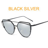 2017 Cat Eye vintage Brand designer rose gold mirror Sunglasses For Women Metal Reflective flat lens Sun Glasses Female oculos