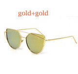 2017 Cat Eye vintage Brand designer rose gold mirror Sunglasses For Women Metal Reflective flat lens Sun Glasses Female oculos