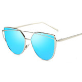 2017 Cat Eye vintage Brand designer rose gold mirror Sunglasses For Women Metal Reflective flat lens Sun Glasses Female oculos