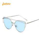 2017 Cat Eye vintage Brand designer rose gold mirror Sunglasses For Women Metal Reflective flat lens Sun Glasses Female oculos