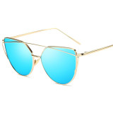 2017 Cat Eye vintage Brand designer rose gold mirror Sunglasses For Women Metal Reflective flat lens Sun Glasses Female oculos