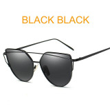 2017 Cat Eye vintage Brand designer rose gold mirror Sunglasses For Women Metal Reflective flat lens Sun Glasses Female oculos