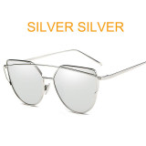 2017 Cat Eye vintage Brand designer rose gold mirror Sunglasses For Women Metal Reflective flat lens Sun Glasses Female oculos