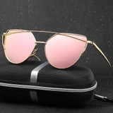 2017 Cat Eye vintage Brand designer rose gold mirror Sunglasses For Women Metal Reflective flat lens Sun Glasses Female oculos