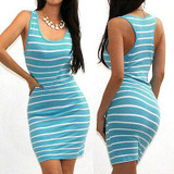2017 Casual Women Striped Bandage Bodycon Dress Sexy Slim Sleeveless Evening Party Mini Dress