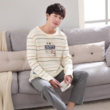 2017 Casual Striped Cotton Pajamas Set For Men Long Sleeve Sleepwear Lounge Homewear Pyjama Nightwear Home Clothes Autumn Winter