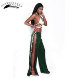 2017 Casual Pants Bottoms Rivet Summer Pants Trousers Wide Leg Women Pants Split Long Female Pants Women Slimming High Waist