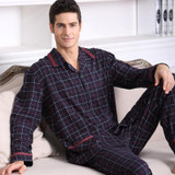 2016 Men Pajama Sets Cotton Full Sleeve Pyjamas Male Sleepwear Casual Pijama Turn-down Collar Plaid Sleep Lounge Plus Size A5704