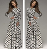 2016 Maxi Winter Plaid Women Casual Dress New Long Elegant Day Vestidos De Festa Vintage Fashion Style Office Women Dresses