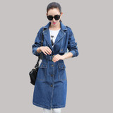 2016 Loose Denim Coat Spring Autumn New Korean Loose Plus Size Long Single-breasted Trench Coats Slim Women abrigos mujer JA347