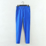 2016 Large Size Pants Women's Spring New Korean Elastic Waist Pants Feet Pants 7 Color Solid Slim Was Thin Pencil Pants