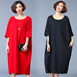 2016 Large Size 6XL Women Dress solid color loose Dress Plus Size Women Clothing 5XL Big Size Dress