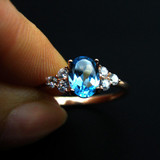 2016 Large GVBORI 925 Stering Silver Natural Topaz Gemstone Ring For Women Engagement Party Ring /gift Blue Ring Fine Jewelry