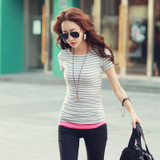 Volocean 2018 Cotton T-shirt Striped Classic Bottom T-shirts For Women Colorful T Shirt Woman Plus Size Female Top Tee 5XL