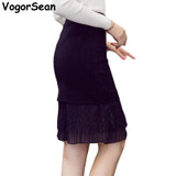 VogorSean New Women Evening Party Spring Autumn Skirt Black Ruffles Celebrity Knee Length Mermaid Bodycon Sexy Pencil Skirts