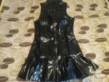 Vocole Sexy Gothic Club Dress Black Faux Leather Pleated PVC Latex Mini Dress With Zipper Bodycon Night Clubwear Bondage Catsuit