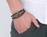 Vnox Vintage Anchor Bracelet Black Leather Charm Bracelets Men Jewelry Party Gift
