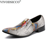 VIVODSICCO New Snake Style Genuine Leather Shoes Men Flats Pointed Toe Men Oxfords Shoes Casual Men Dress Shoes Wedding shoe