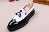 VIVODSICCO Black White Tassel Men bullock Dress Shoes Patent Leather Luxury Fashion Brogue Wedding Shoes Oxford shoes For Men