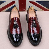 VIVODSICCO Black White Tassel Men bullock Dress Shoes Patent Leather Luxury Fashion Brogue Wedding Shoes Oxford shoes For Men