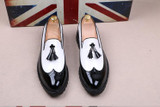 VIVODSICCO Black White Tassel Men bullock Dress Shoes Patent Leather Luxury Fashion Brogue Wedding Shoes Oxford shoes For Men