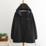 NEW 2016 Spring Fashion women Bomber women Jacket Pocket Zipper hooded two side wear Cartoon print outwear loose plus size