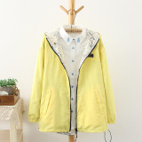 NEW 2016 Spring Fashion women Bomber women Jacket Pocket Zipper hooded two side wear Cartoon print outwear loose plus size
