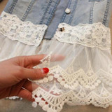 New 2016 Lady Vintage Jeans Jacket Lace Jacket Spring Jackets Women Outerwear Slim Lace Patchwork Long-sleeve Denim Jacket