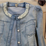 New 2016 Lady Vintage Jeans Jacket Lace Jacket Spring Jackets Women Outerwear Slim Lace Patchwork Long-sleeve Denim Jacket