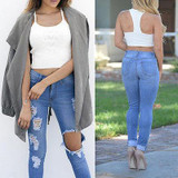 New 2016 Hot Fashion Ladies Cotton Denim Pants Stretch Womens Bleach Ripped Skinny Jeans Denim Jeans For Female